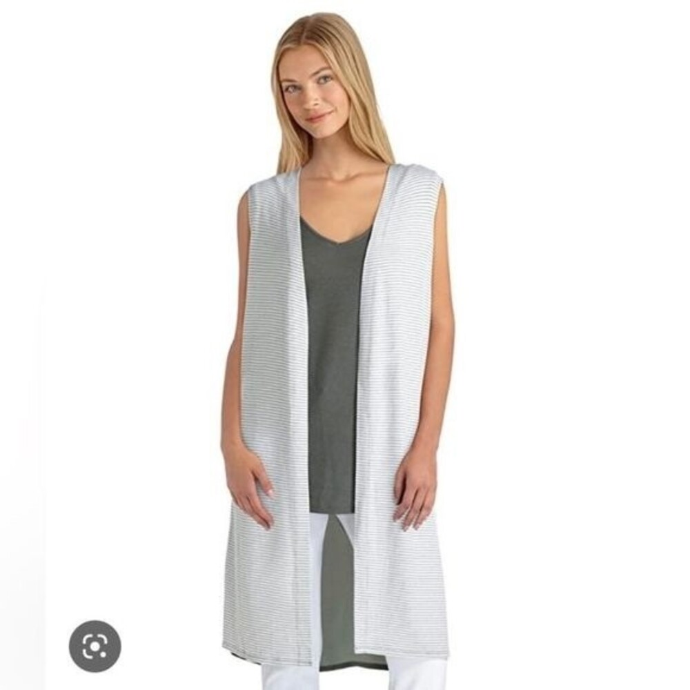 NWT H HALSTON Striped Sleeveless Mixed Media Duster Medium